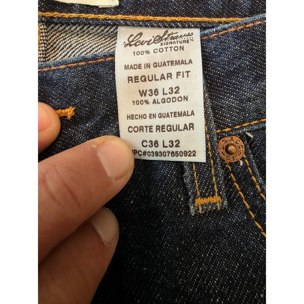 Levi Strauss Signature Jeans Mens 36x32 Blue Regular Fit Dark Wash Denim